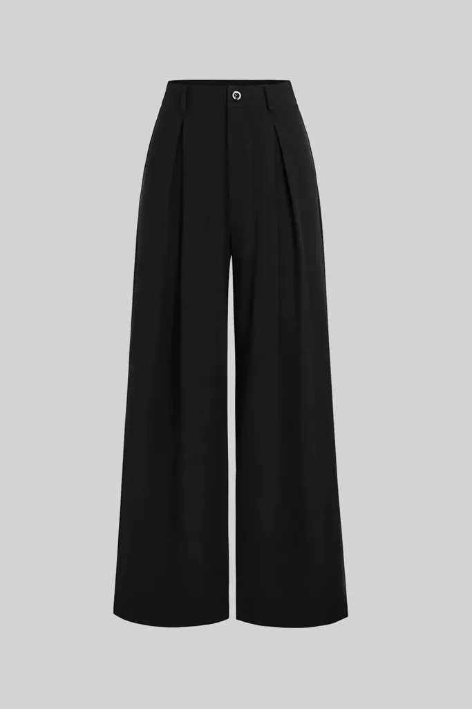 Black High-Rise Pleated Wide-Leg Pants - Image 1