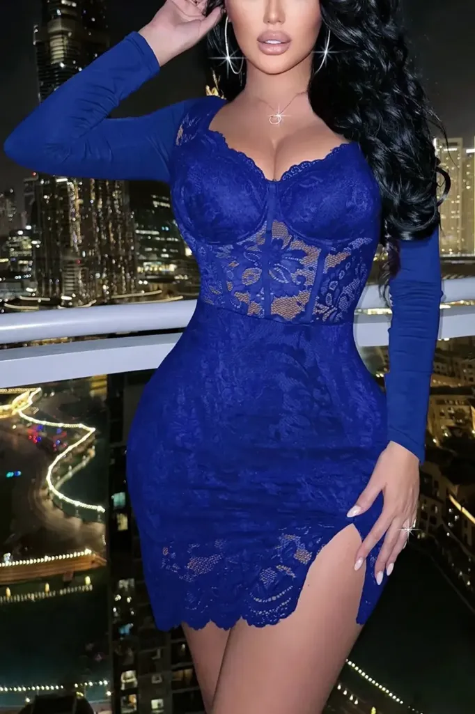 Blue Lace Sweetheart Tulip Dress - Image 1