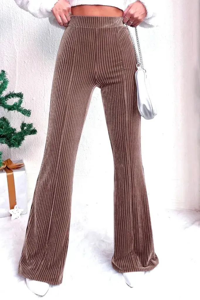 Brown Textured Bell Bottoms Trouser - Image 1