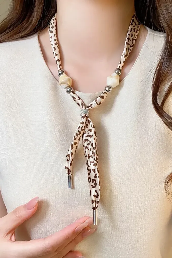 Light Brown Leopard Print Scarf Necklace - Image 1