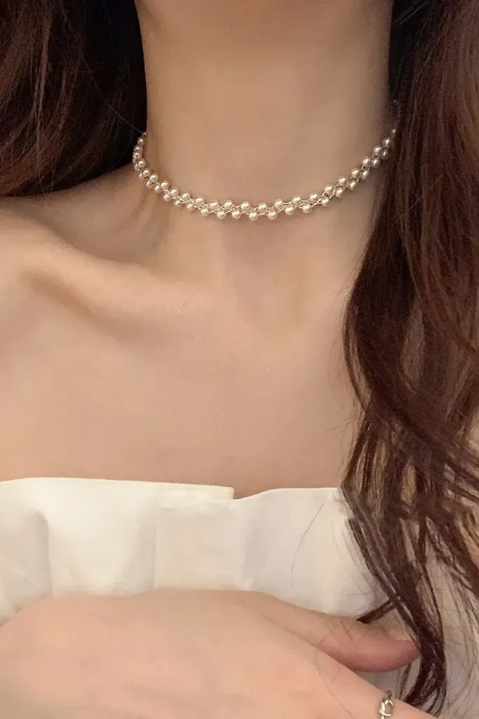 Golden Pearl Choker Necklace - Image 1