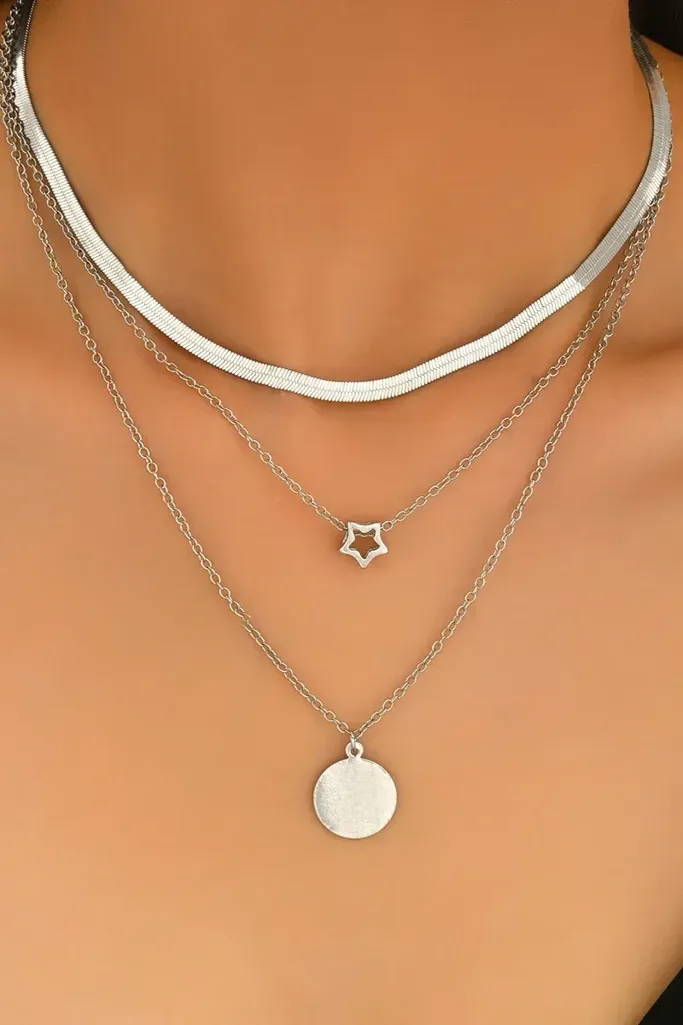 Silver Set Of 3 Necklace - Image 1