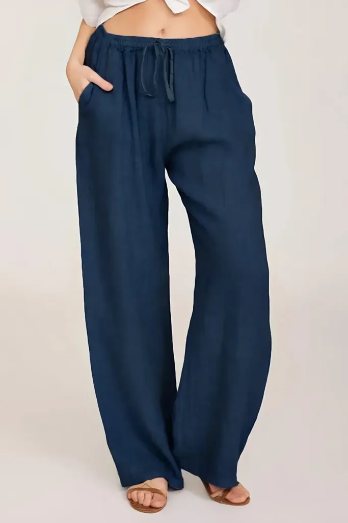 Dark Blue Solid Mid Rise Pants - Image 1