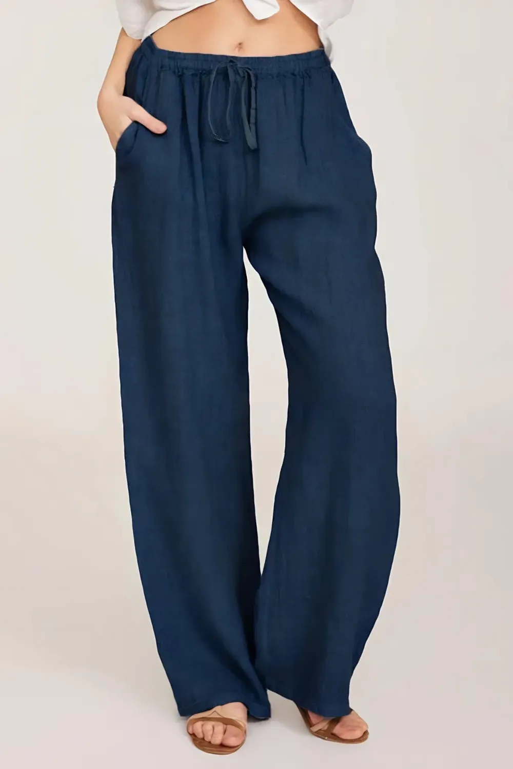 Dark Blue Solid Mid Rise Pants