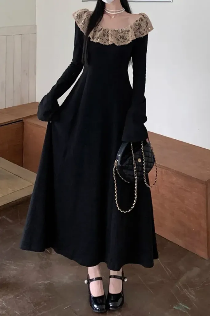 Black Solid Off Shoulder Maxi Dress - Image 1