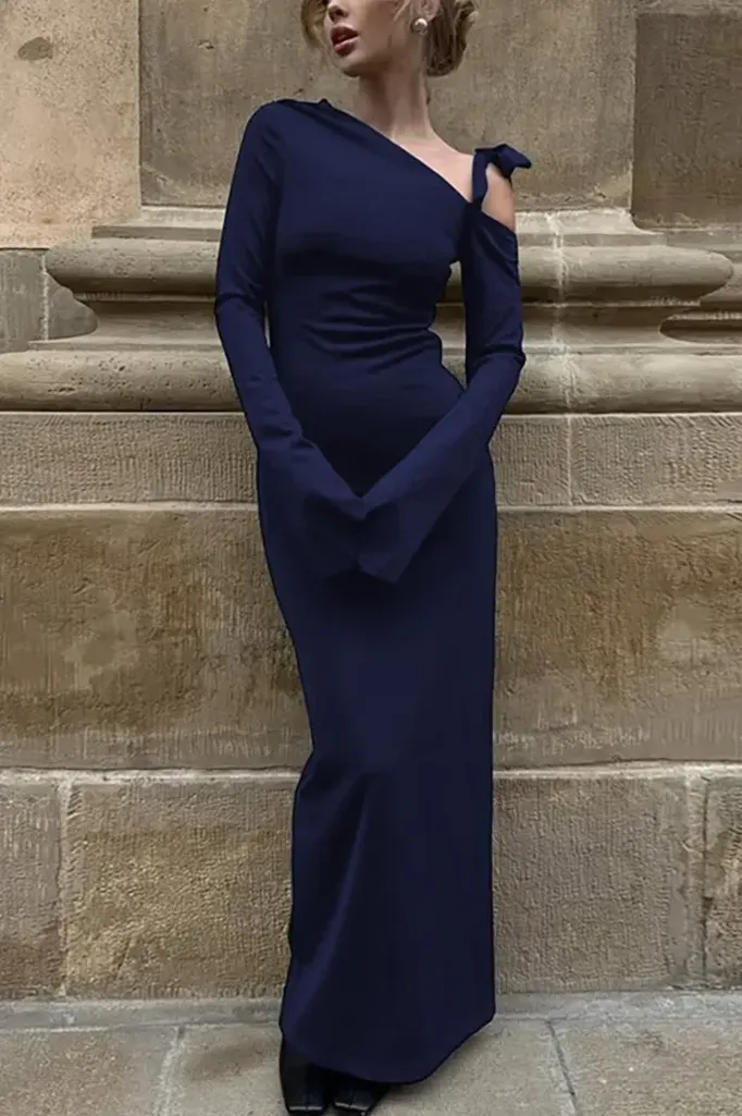 Navy Blue One-Shoulder Maxi Dress - Image 1