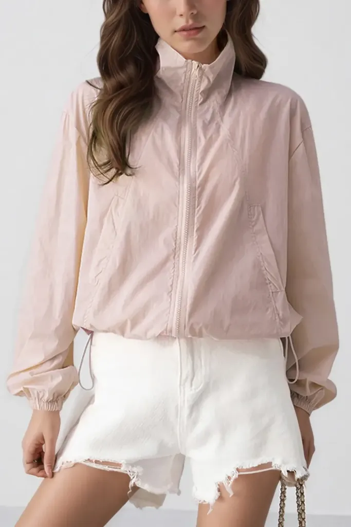 Light Pink Zip Collar Crop Jacket - Image 1