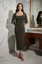 Olive Solid Sqaure Neck Midi Dress
