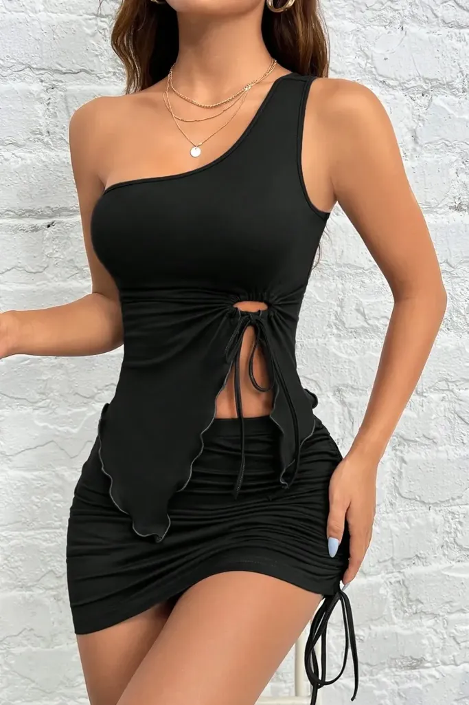 Black Ruched Bodycon Co-Ord Set - Image 1