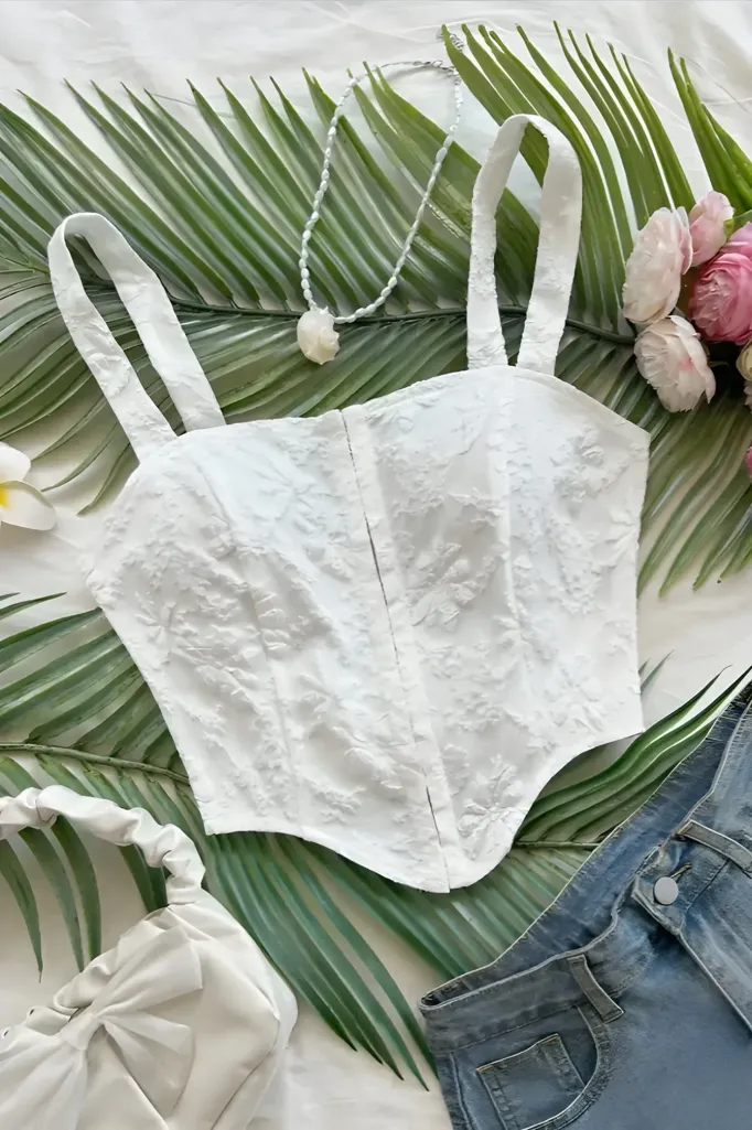 White Embroidered Corset Crop Top - Image 1