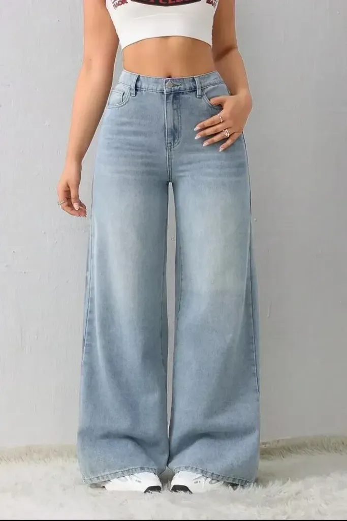 Light Blue Wide Leg High Rise Jeans - Image 1