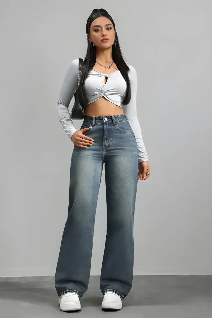 Dark Blue Solid High Rise Jeans - Image 1