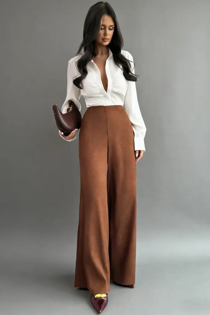 Brown High Rise Wide-Leg Pants - Image 1