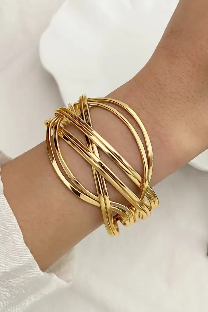 Golden Abstract Statement Cuff Bracelet - Image 1