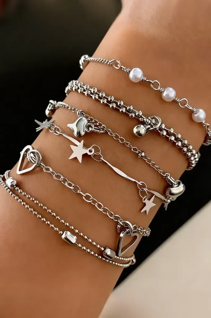 Silver Set Of 6 Bracelets - Image 1