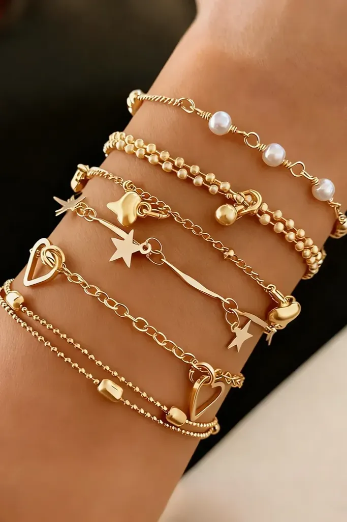 Golden Set Of 6 Bracelets - Image 1
