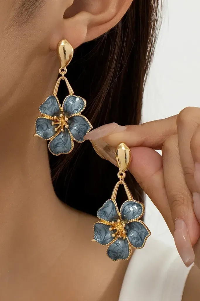 Grey Floral Statement Earrings - Image 1
