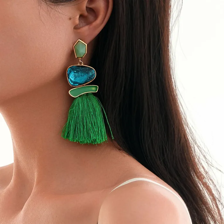 Green Statement Hanging Earrings - Image 1