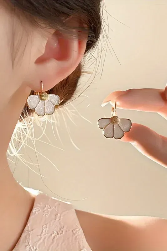 Golden Floral Drop Earrings - Image 1