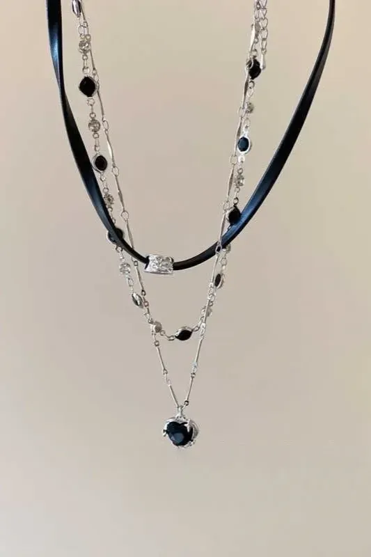 Black Set Of 3 Statement Necklace - Image 1