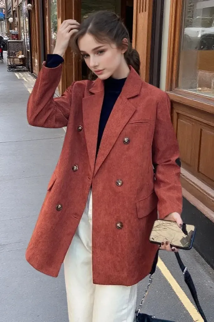 Rust Double-Breasted Lapel Blazer - Image 1