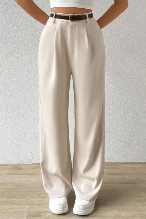 Beige High-Rise Pleated Trouser - Image 1