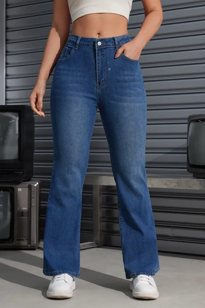 Dark Blue Embroidered Mid-Rise Jeans - Image 1
