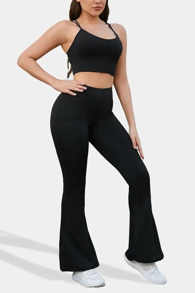Black Solid High Rise Bootcut Trousers - Image 1