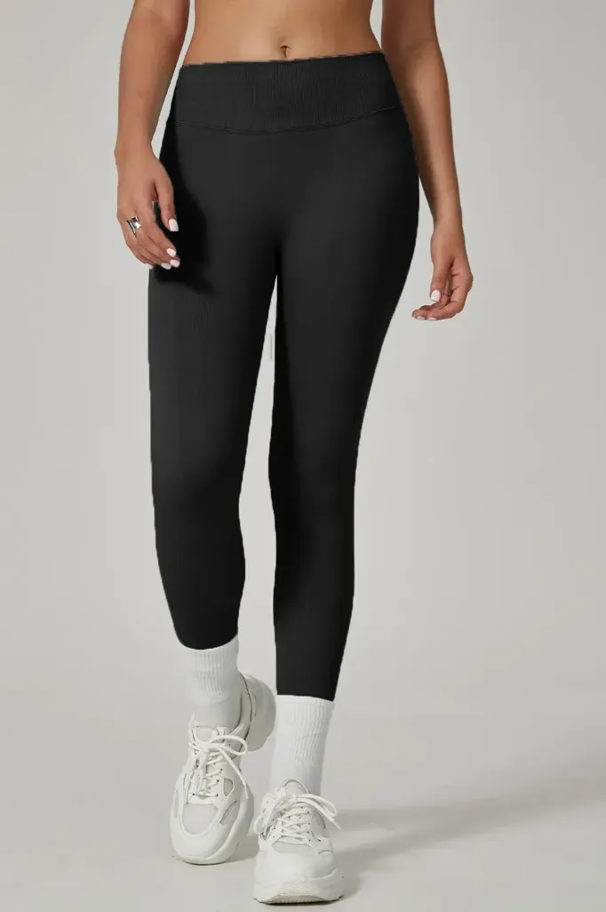 Black Solid High Rise Leggings - Image 1