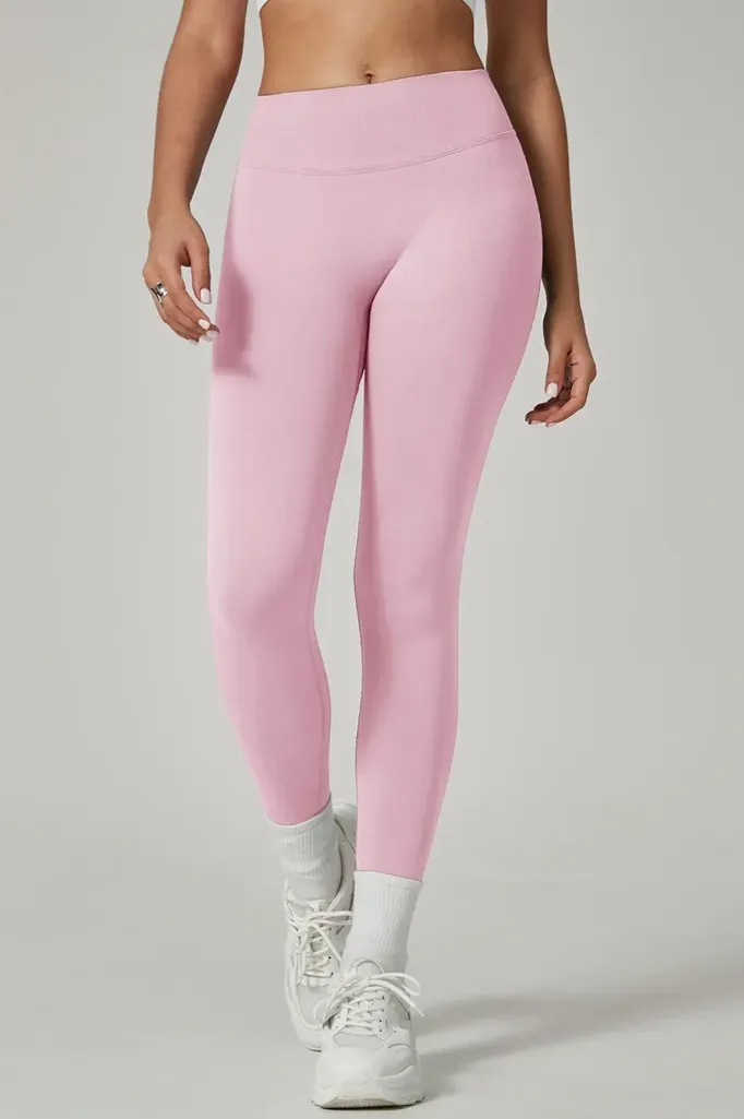 Light Pink Solid High Rise Leggings - Image 1