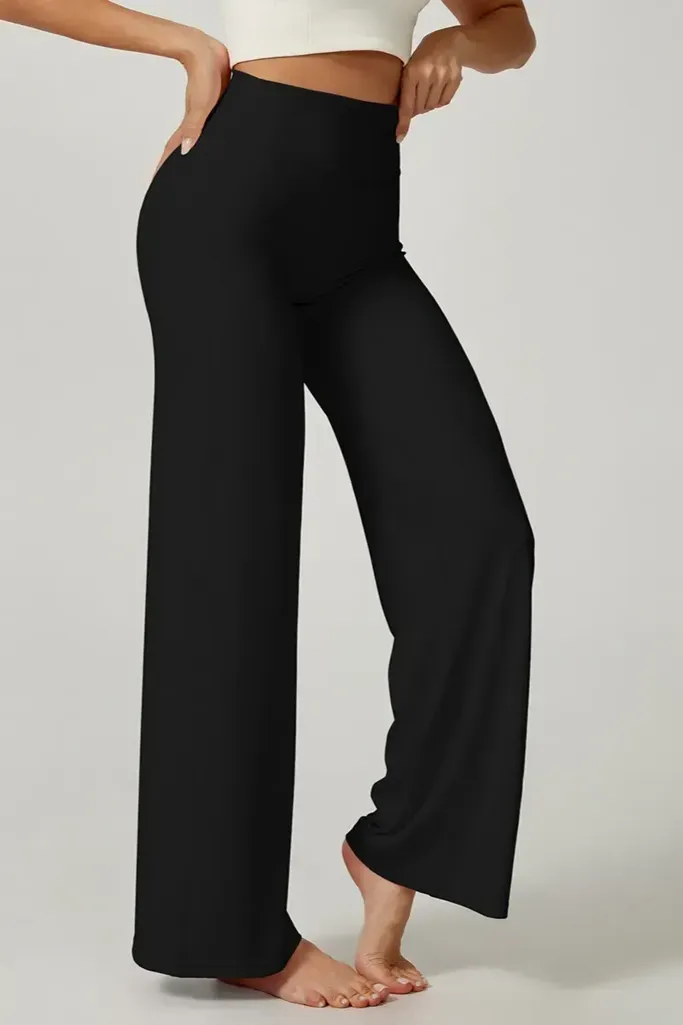 Black Solid High Rise Pants - Image 1
