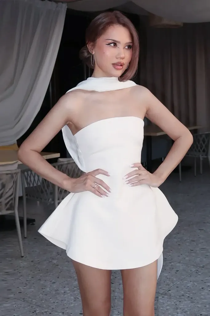 White Draped Tube Mini Dress - Image 1