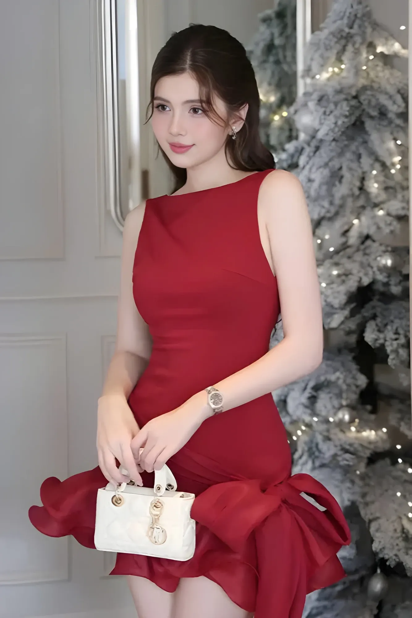 Red Solid Ruffled Hem Mini Dress - NEWME