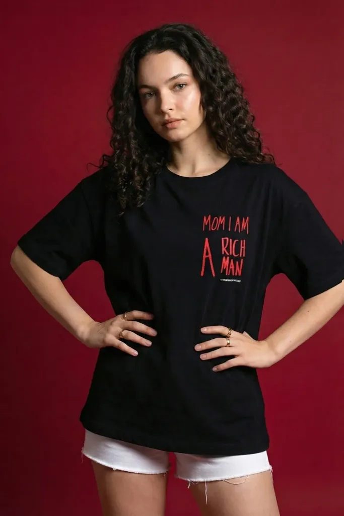 Black Typography Crew Neck T-Shirt - Image 1