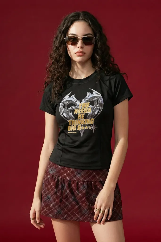 Black Graphic Print Crew Neck T-Shirt - Image 1