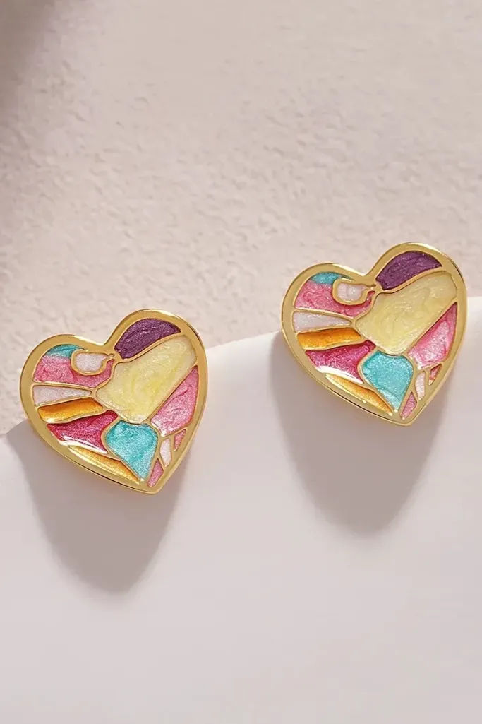 Multicolour Heart Chic Stud Earrings - Image 1