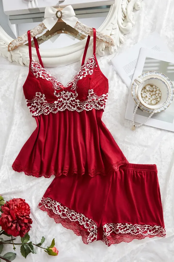 Wine Lace-Insert Co-Ord Set - Image 1