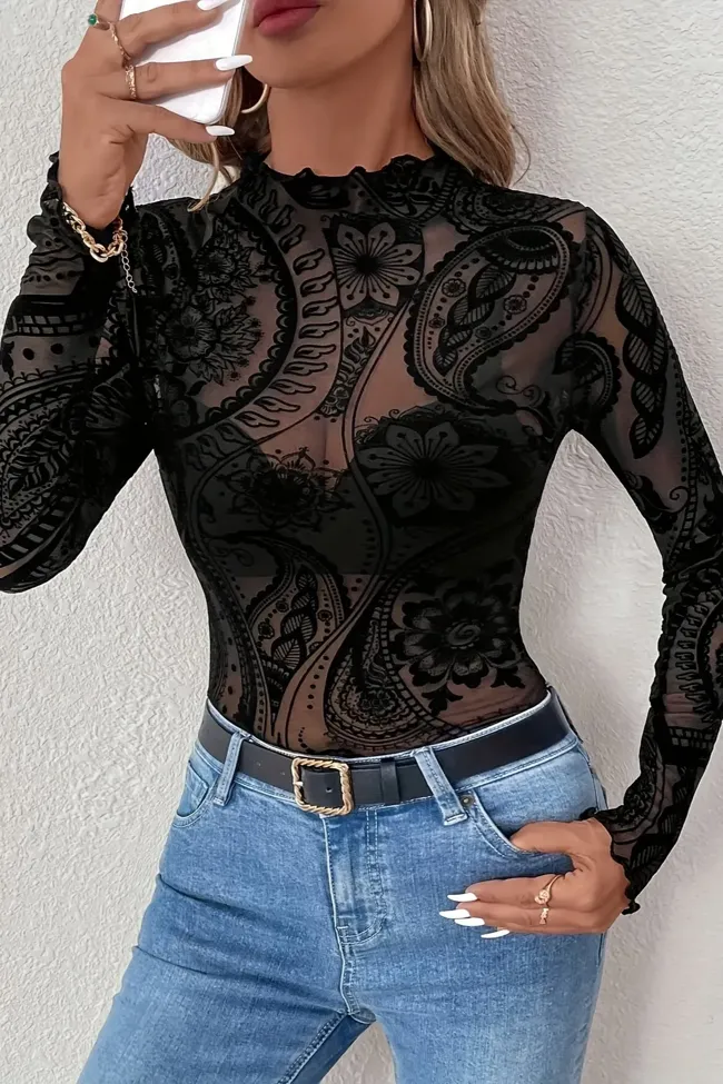 Black High Neck Lace Top - NEWME