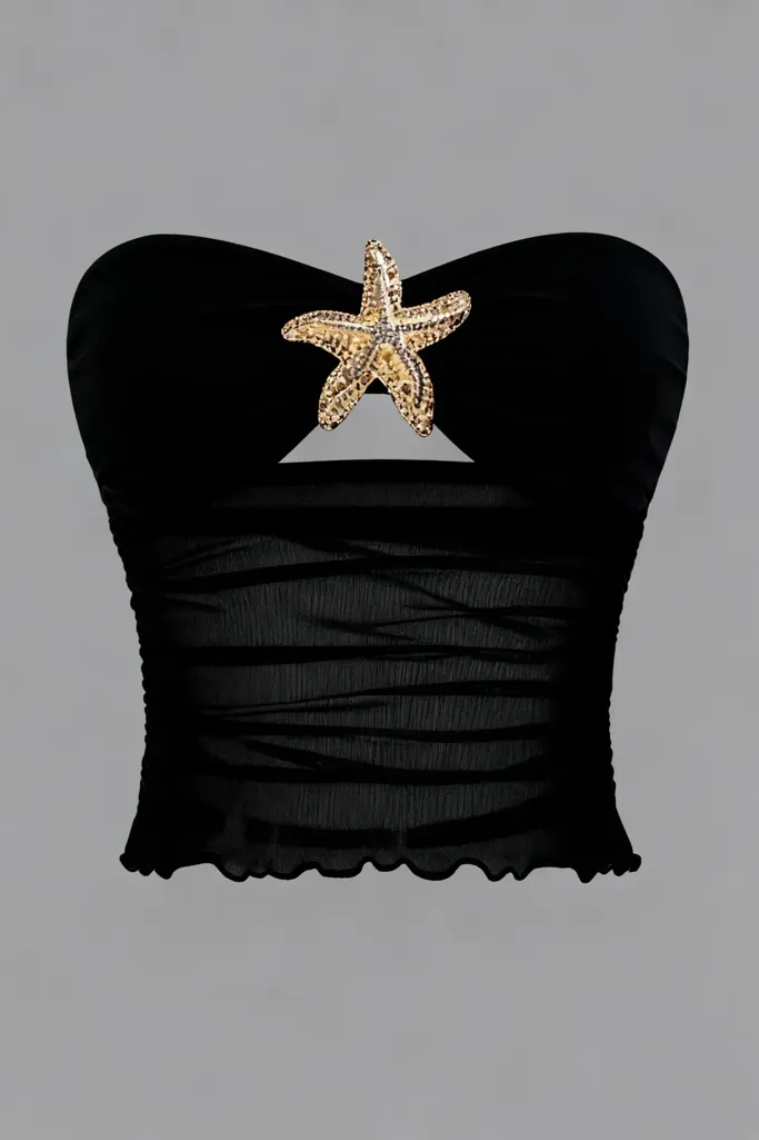 Black Embellished Tube Crop Top - Image 1