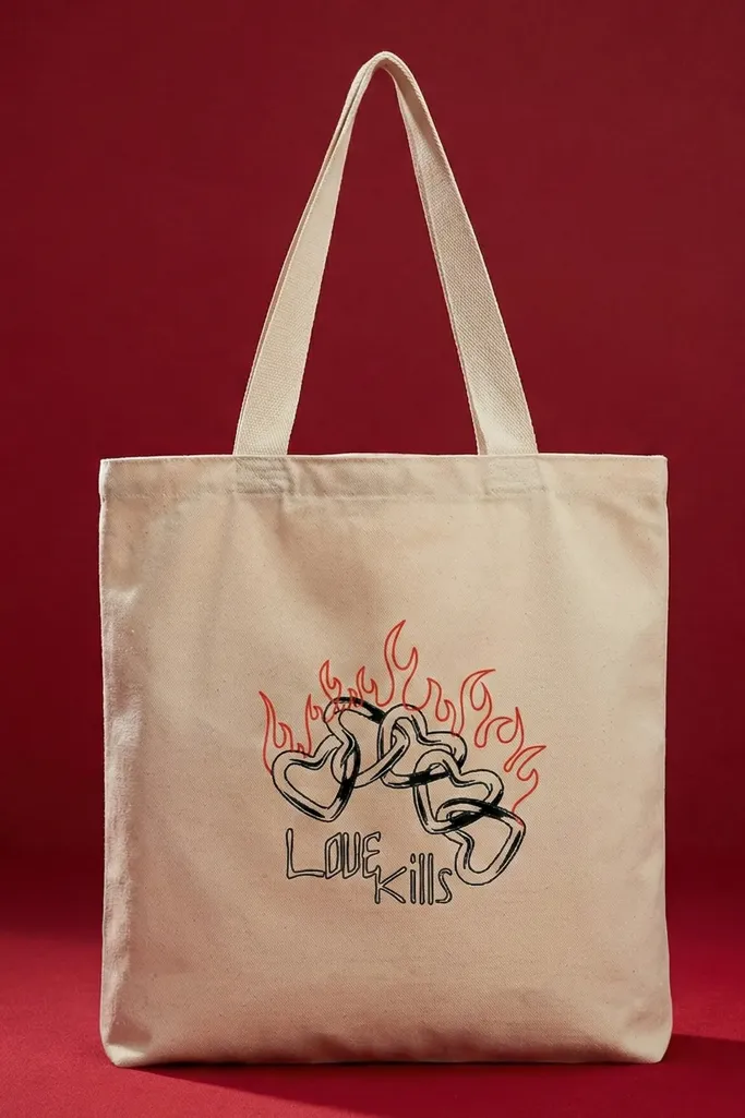 White Graphic Print Tote Bag - Image 1