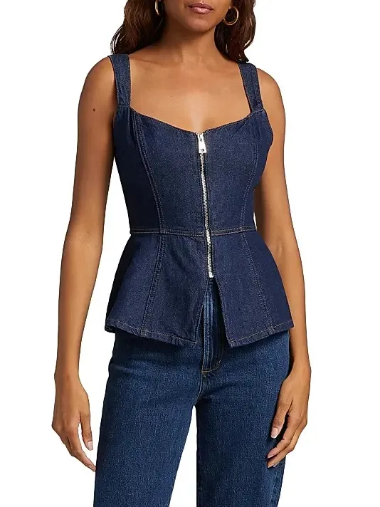 Navy Blue Zipper Denim Top - Image 1