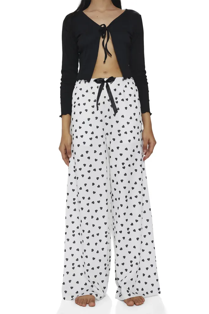 White Heart Print Mid Rise Pants - Image 1