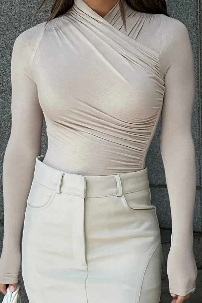 Beige Solid High Neck Top - Image 1
