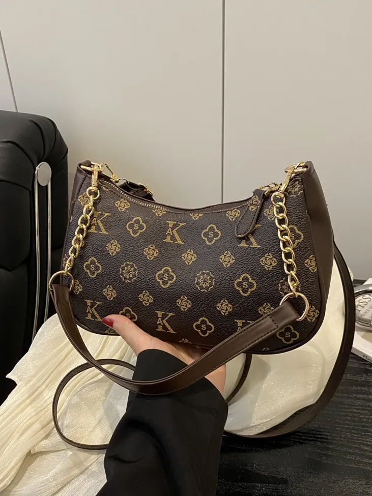 Dark Brown Printed Pu Shoulder Bag - Image 1