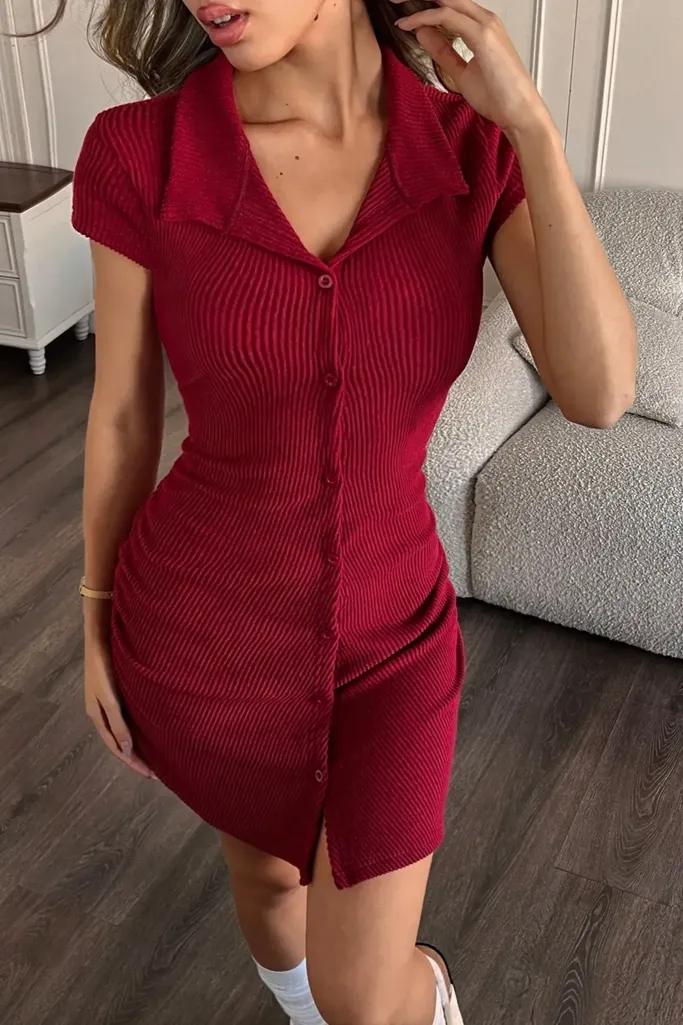 Red Tulip Buttoned Mini Dress - Image 1