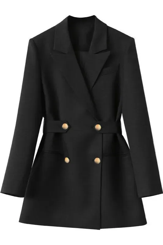 Black Solid Notched Collar Blazer