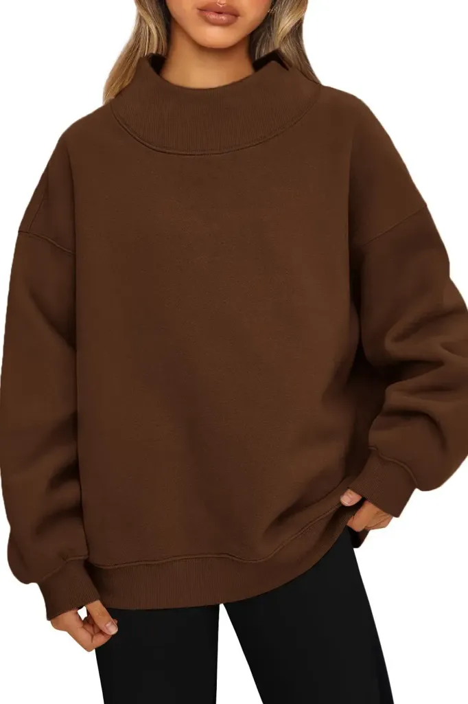 Dark Brown Mock Neck Sweatshirt - Image 1