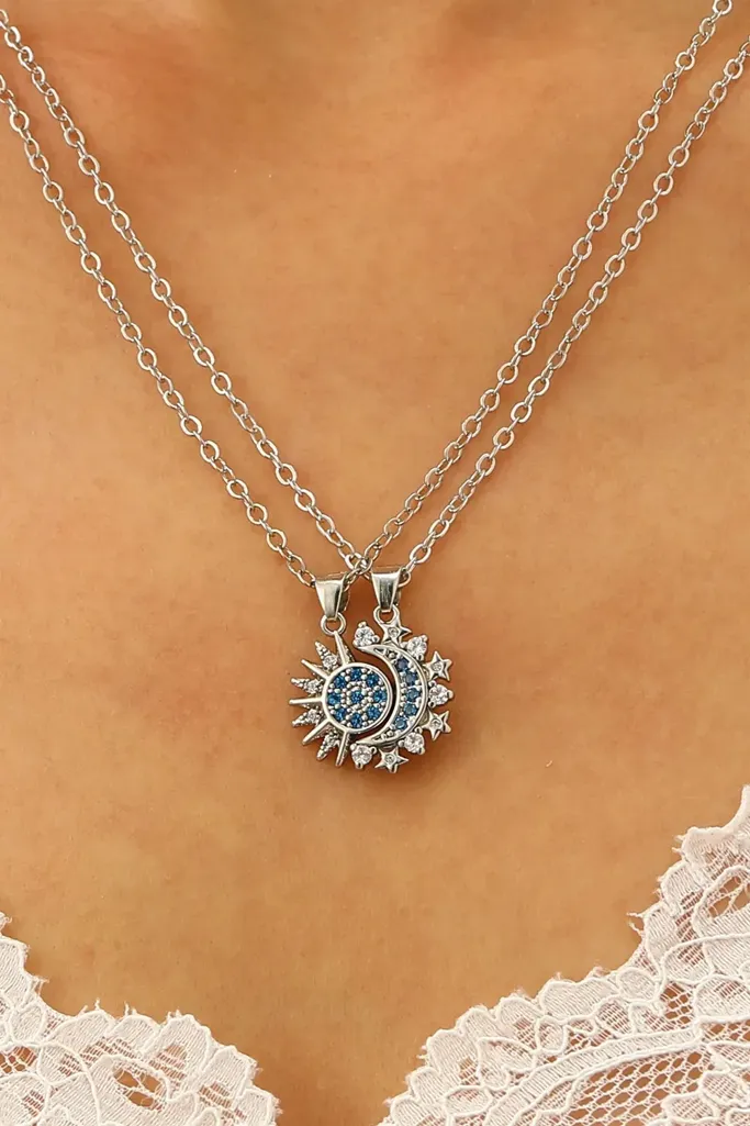 Silver Moon Set Of 2 Necklace - Image 1