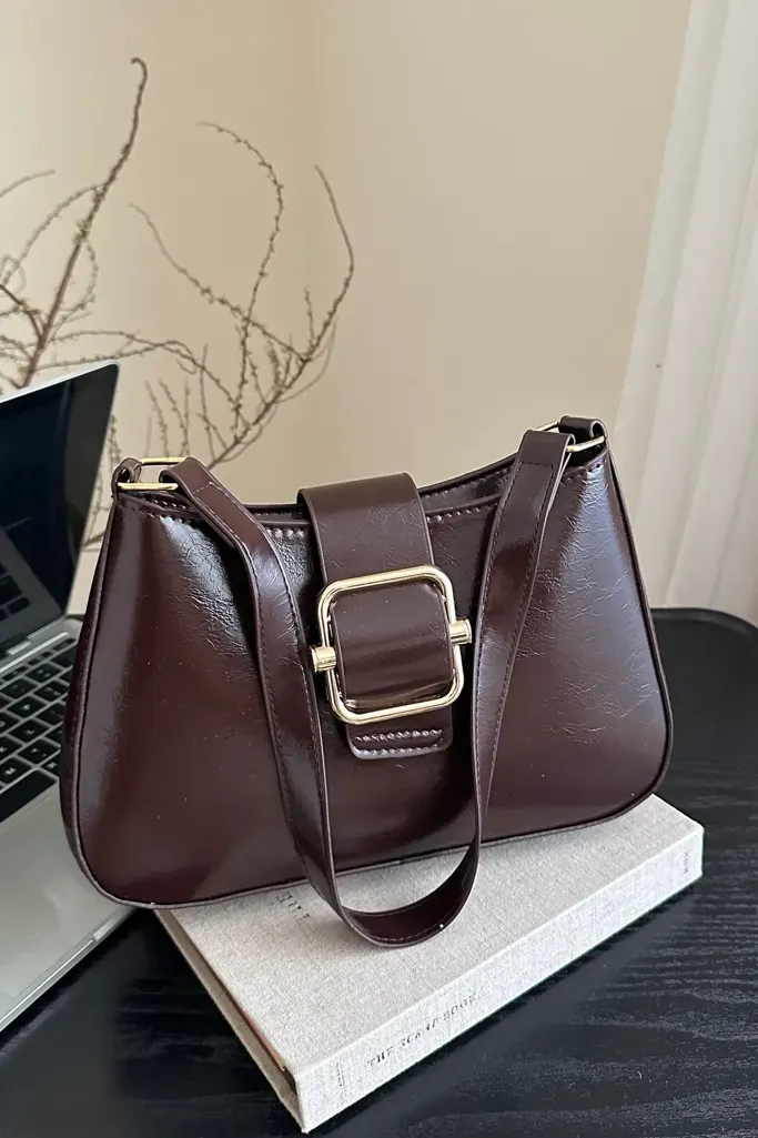 Dark Brown Pu Buckle Shoulder Bag - Image 1