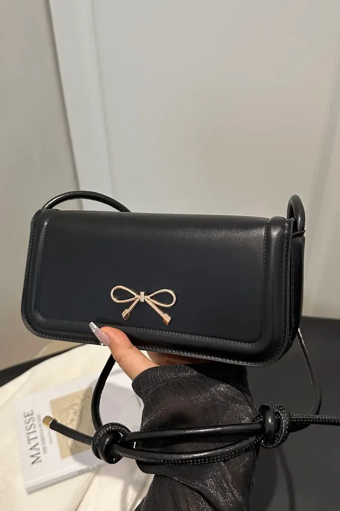 Black Pu Flap Shoulder Bag - Image 1